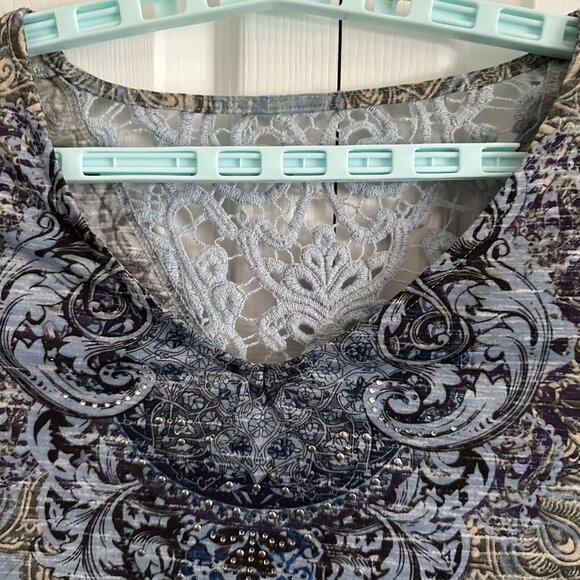 Catherines Tunic Shirt Women's 2X Rhinestone & Lace Embellished Blouse Tee Blue - Picture 3 of 8